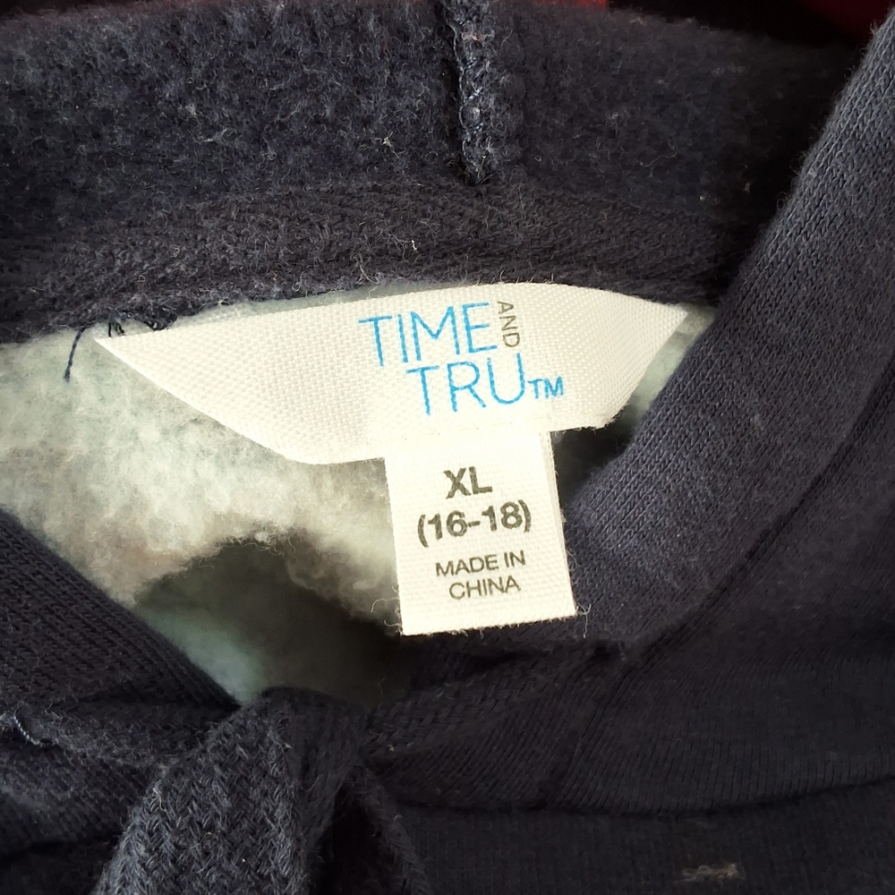 Time & Tru, XL (16-18), Woman's Dark Navy Blue Animal Print Hoodie - Picture 5 of 6